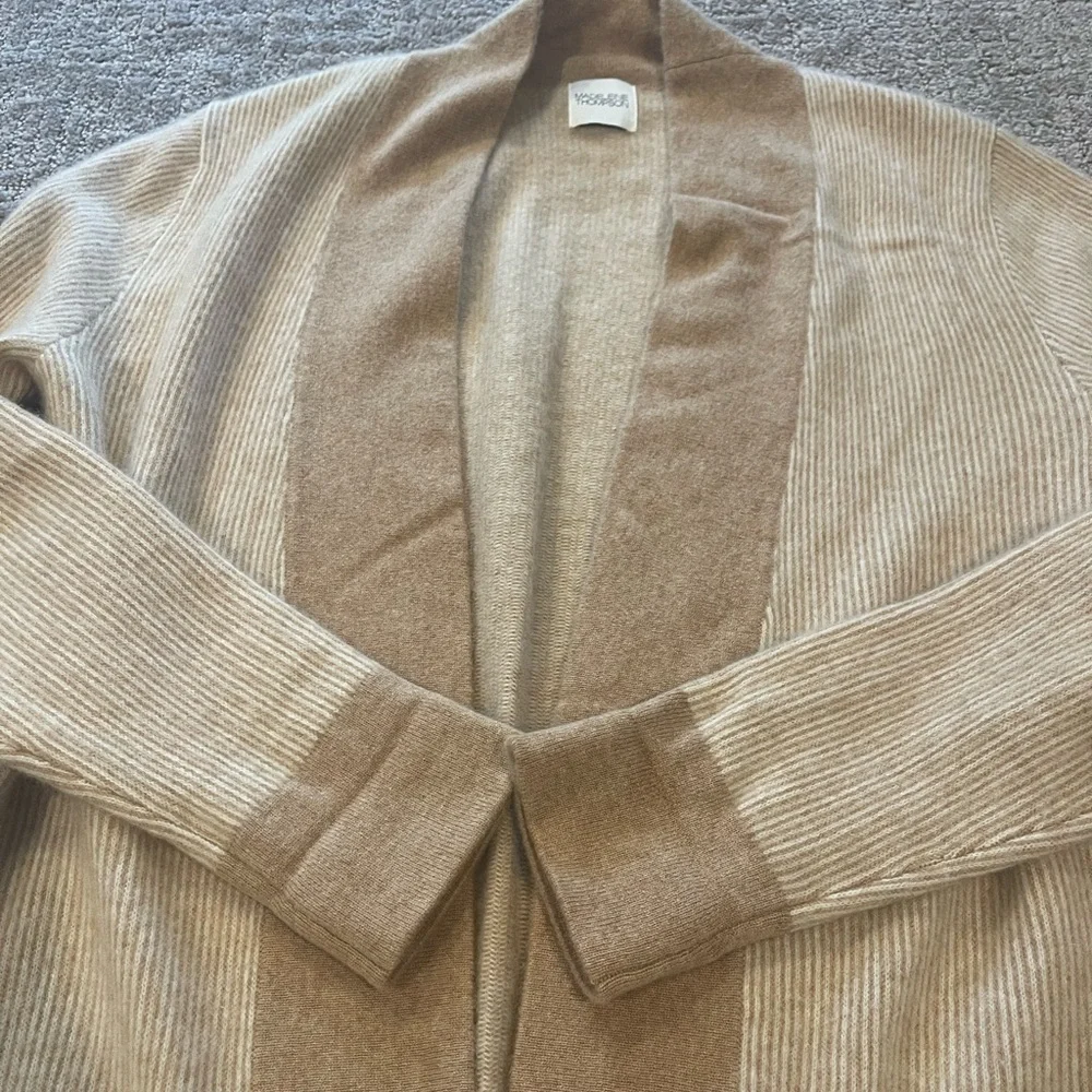 MADELEINE THOMPSON Calla 100% Cashmere Two-Tone, Tan, Long Open Cardigan, Large